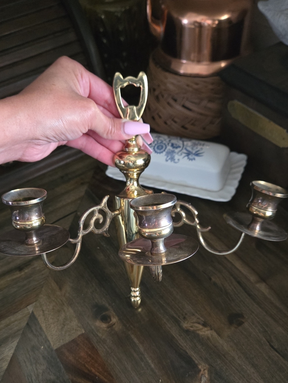 Vintage EB Baldwin Solid Brass 3-Arm Candle Wall Sconce Colonial MCM
